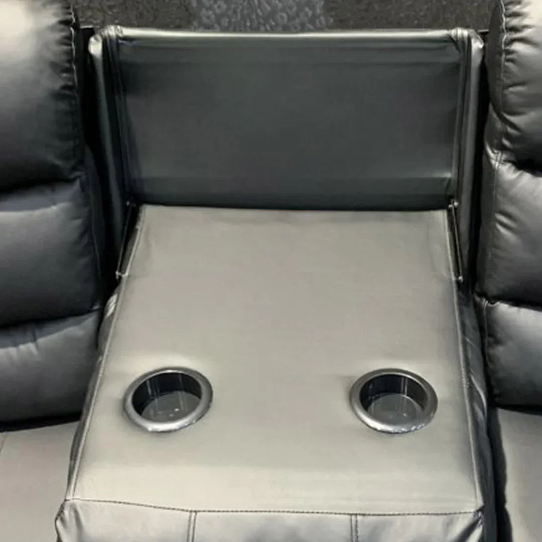Roma Leather Recliner Sofa 3+2 Seater With Cup Holder Black/Grey - Image 4