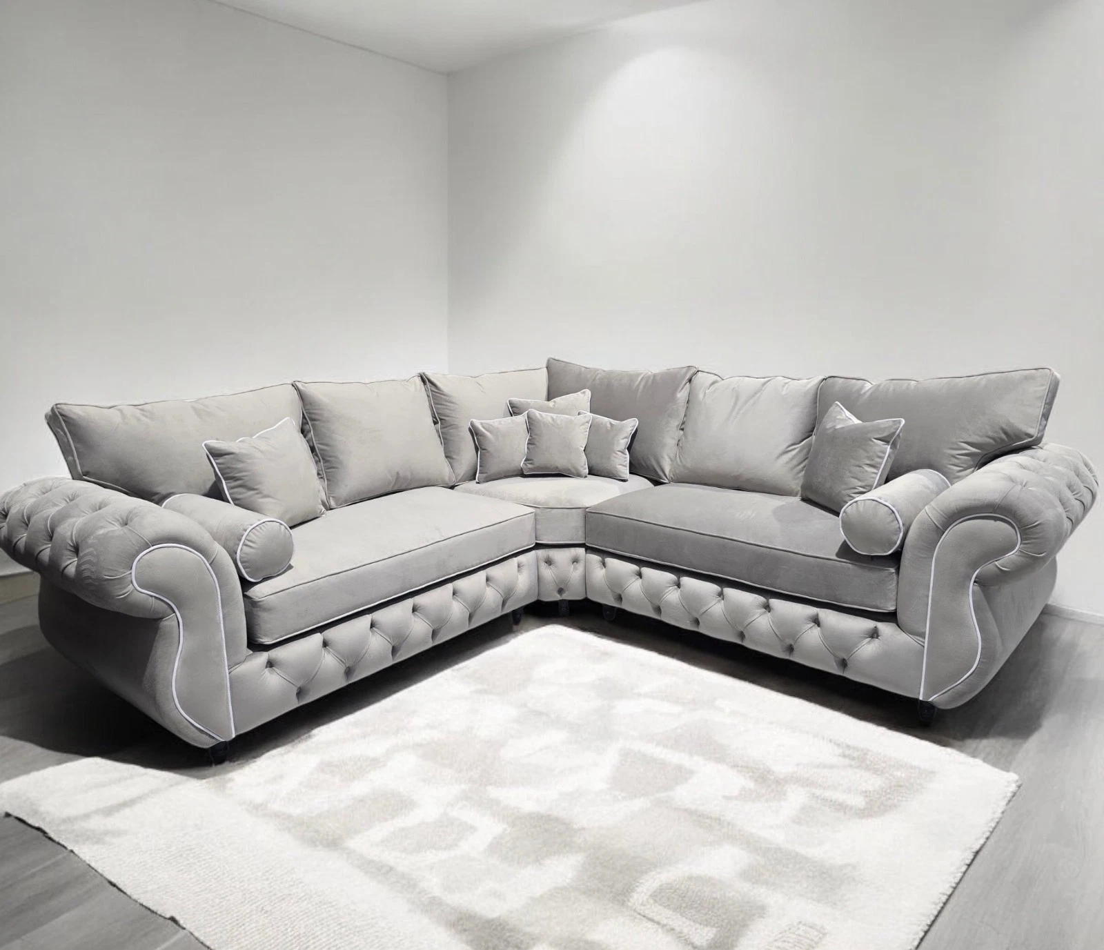 New Grey | Rio Chesterfield Corner Sofa | High Back Cushions